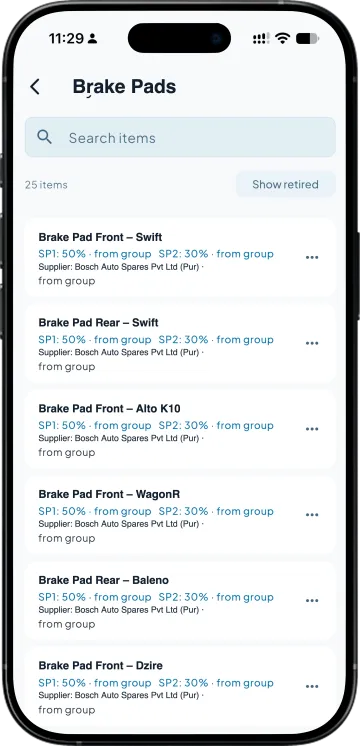 Items in a stock group inheriting SP1 and SP2 markup from the group