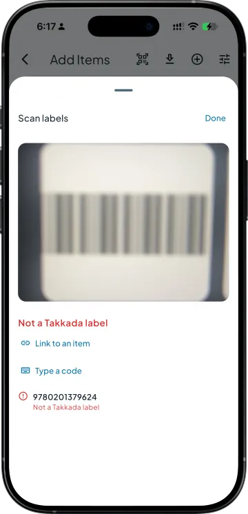 A maker barcode scanned, with the option to link it to an item