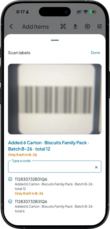 Scanning past the stock in a batch shows how many are left in it