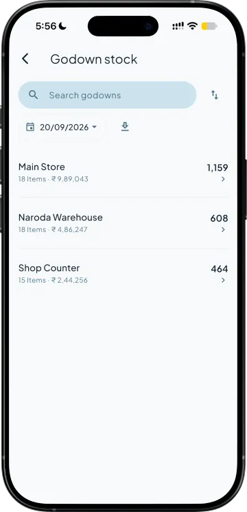 Stock by godown with item count, value and quantity