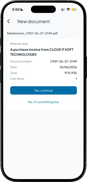 The app says what kind of document it read and asks you to confirm