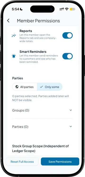 Which parties, groups and stock groups one member may see