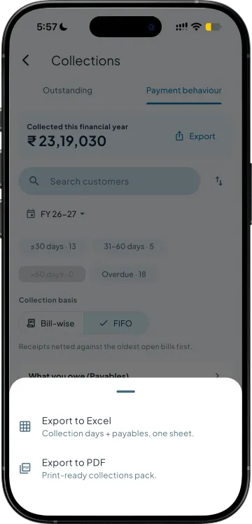 Exporting a report to Excel or PDF from the phone